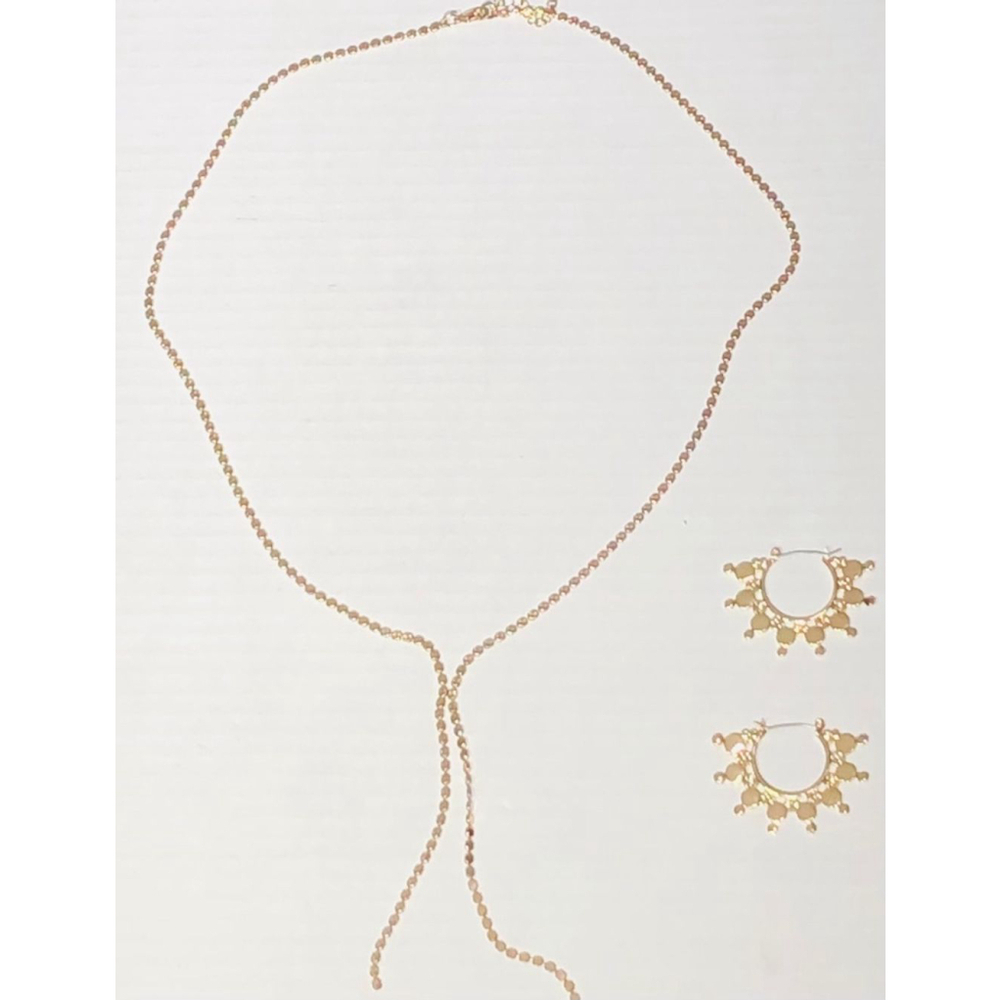 Gold Tone Dangle Necklace and Tribal Earrings Set